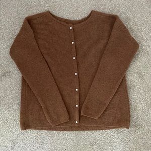 Sezane Chestnut Brown Pearl-Buttoned Wool Cardigan